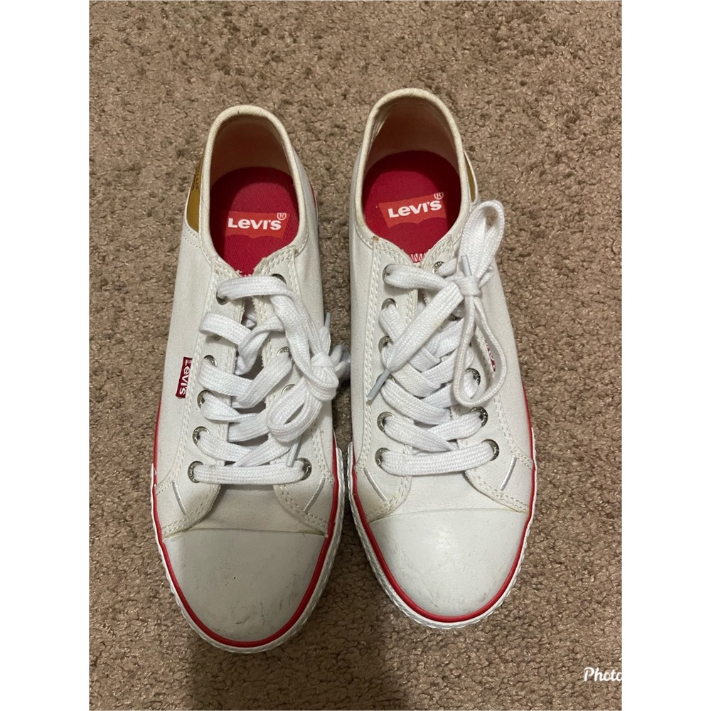 Levis Womens White Lace Up Canvas Casual Shoes Size 8